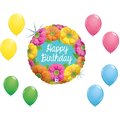 Loonballoon Birthday Flower Theme Balloon Set, 18inch BRIGHT BIRTHDAY BLOOMS and 8x pcs latex 36316-B-U